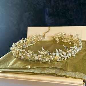 Gold and White Floral Headpiece twigs & honey